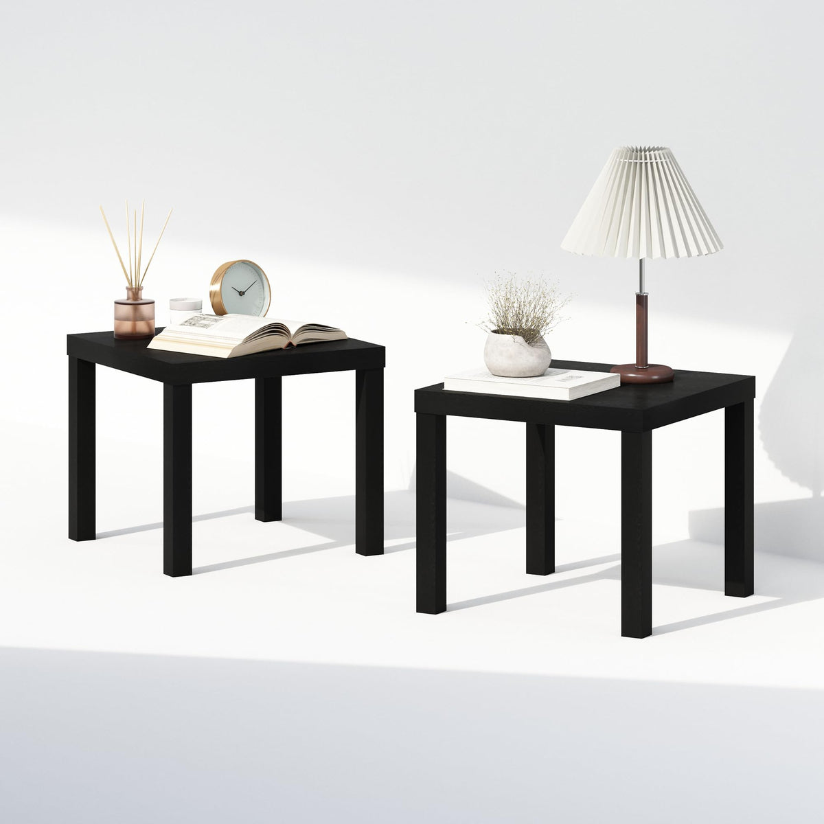 Furinno CLASSIC Night Stand Set of 2, 1.8 Thick Tabletop Nightstand, Square Bedside Table, End Table, Side Table, Easy Assembly, for Bedroom