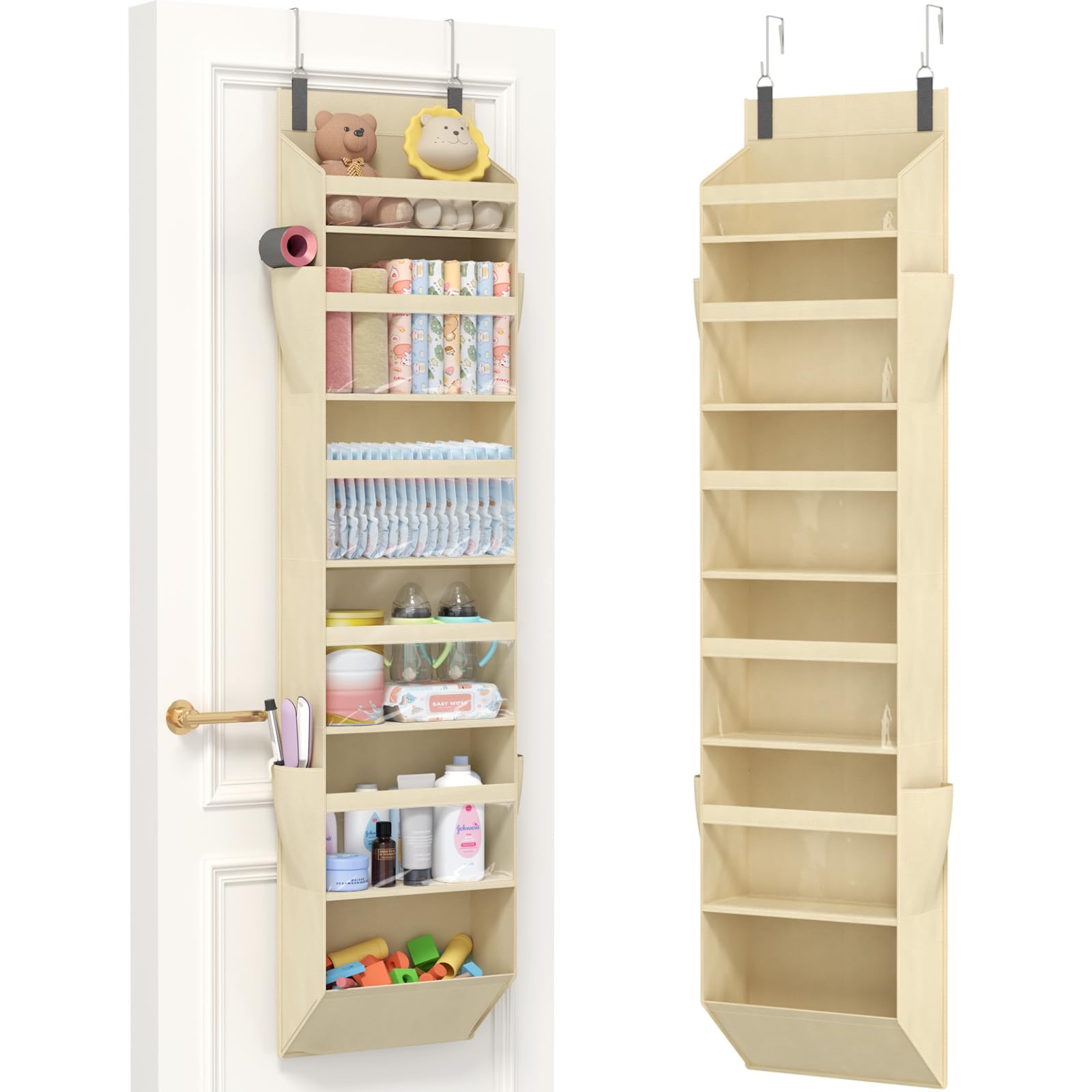 Lifewit Over the Door Storage, Clear Hanging Organiser with 4 Side Pockets, Anti Tilt 40 lbs Load Behind Door for Dorm, University Essentials, Room