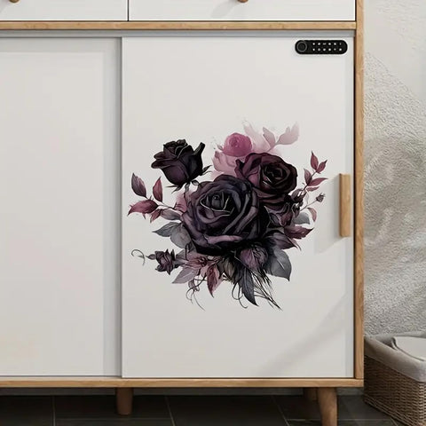TOLOVIS Dark Rose Toilet Cover Sticker Decals,Flower leaf bird Waterproof Toilet Lid Tank Seat Decals Cistern Self-Adhesive Bathroom Wall Sticker