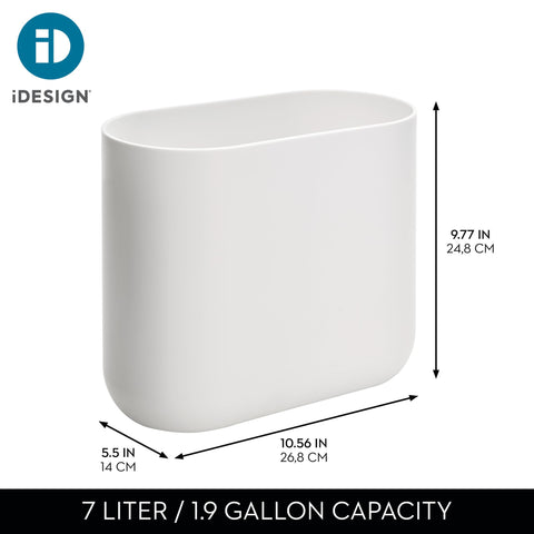 iDesign Small Oval Plastic Bathroom Trash Cans - Ideal for Bathroom, Bedroom, or Office - Set of 2 - White