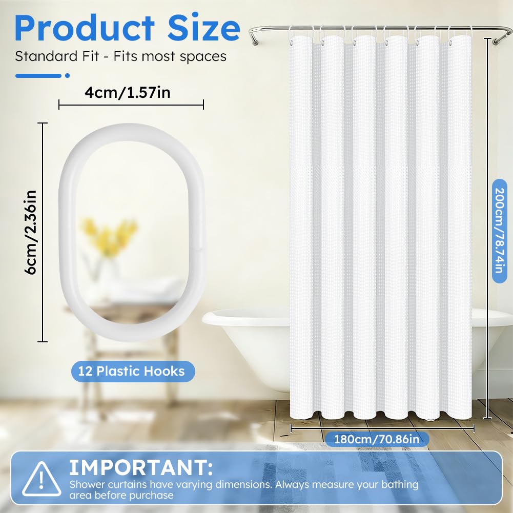 APXEL White Waffle Shower Curtain, Mould Proof Waterproof Shower Curtains