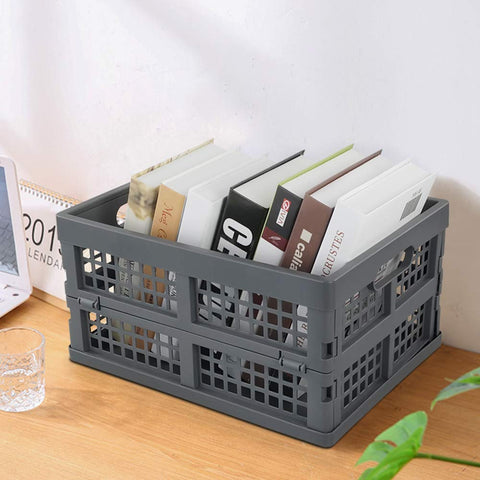 Bblina 3-pack Grey Folding Storage Crates Plastic Collapsible Basket, 15 Liter