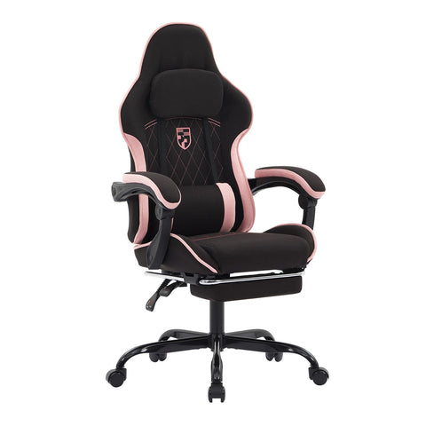 NIONIK Gaming Chair with Footrest and Massage Lumbar Cushion, Ergonomic Computer Chair with 135° Recline, Breathable Fabric, Headrest and 360° Swivel