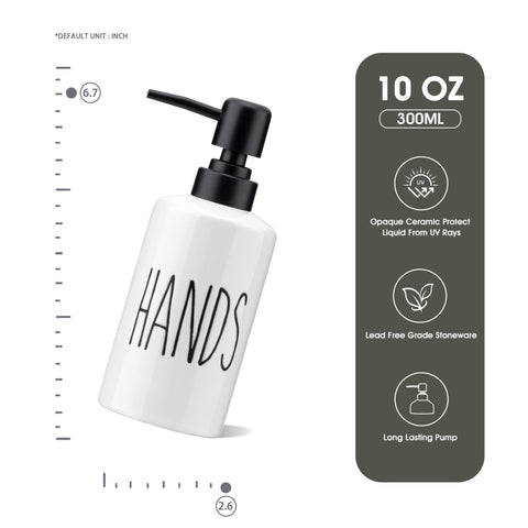 FE Soap Dispenser, 10oz Hand Soap Dispenser, White Ceramic Soap Dispenser for Kitchen Sink, Soap Dispenser Bathroom with Modern Design (Hands)