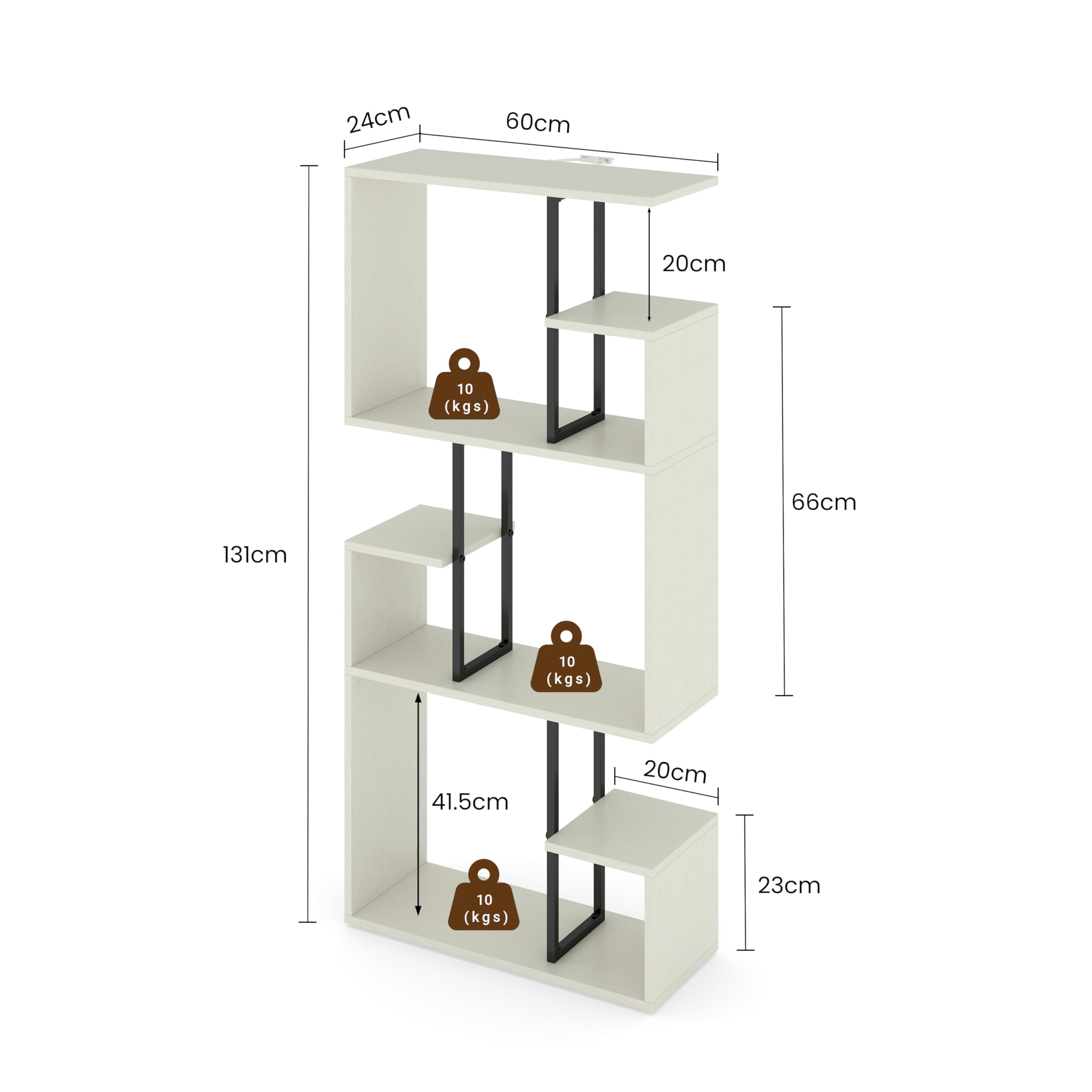 Manora White Bookcase 3 Tier Slim Freestanding Room Divider Shelves