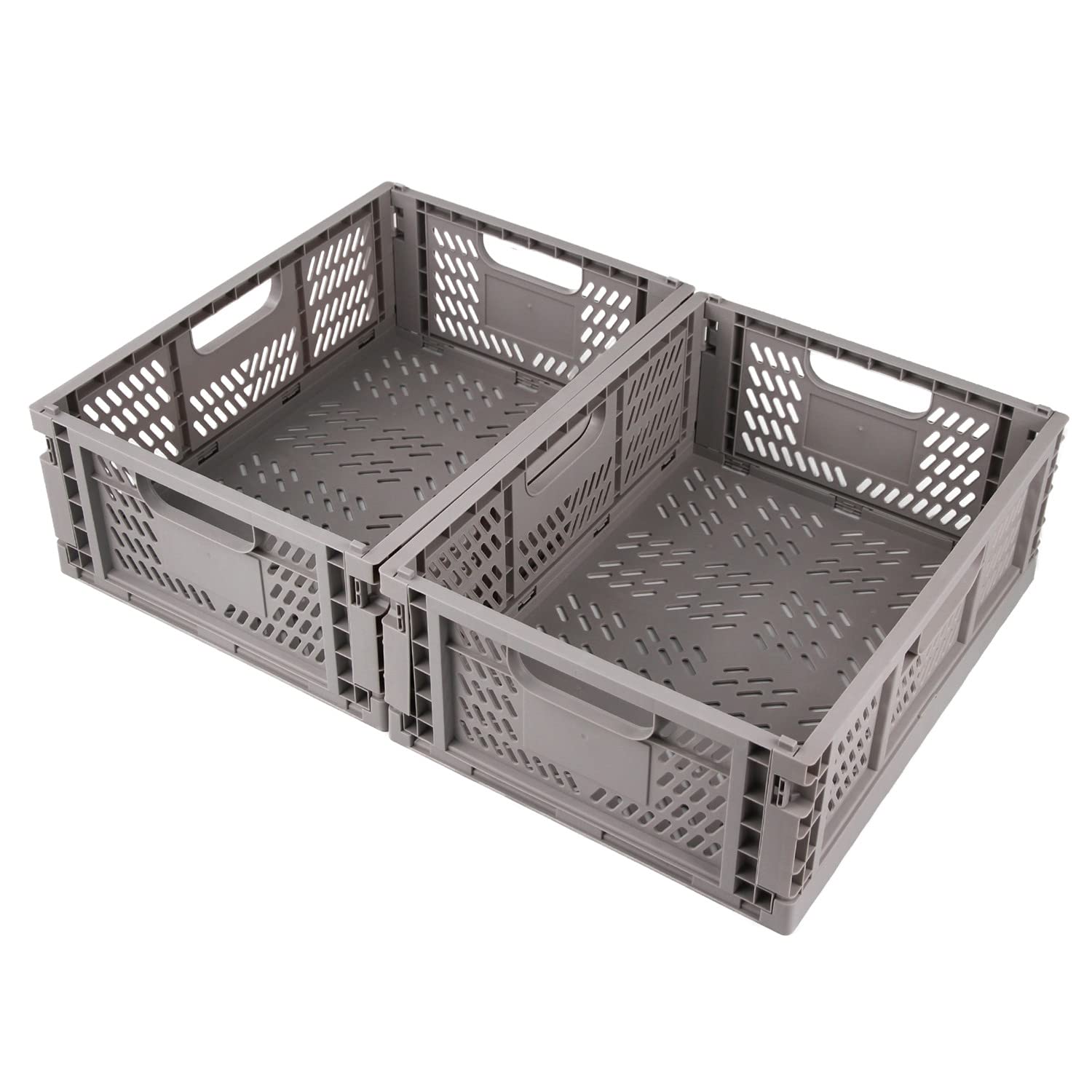 Spesh 2 Pcs Collapsible Storage Boxes Stackable Storage Baskets Folding Plastic Crates Foldable Crate Bins with Handles for Desk,Shelf,Cupboard