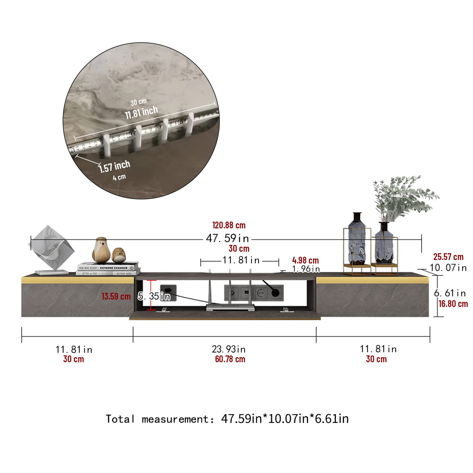 Pmnianhua Floating TV Unit, Wall Mounted TV Cabinet, Floating Shelves with 3 Doors