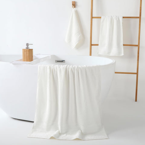 REDKISS 8 Piece Towels Set with Hanging Loop-Quick Drying & Soft, Off-White
