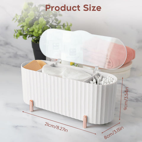 PCKOBEVER Makeup Pads Container, Cotton Swab Holder, Pad Dispenser With 3 Compartments, Storage With Lid, Makeup Organiser
