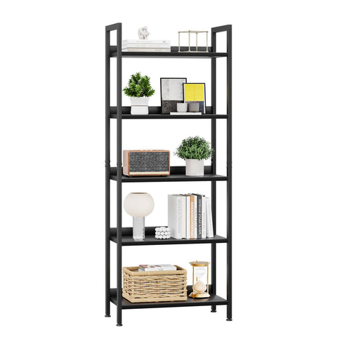 APPOLYN 5 Tier Bookshelf, Open-shelf Bookcase with Backboard, Black