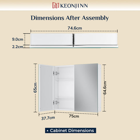Keonjinn Bathroom Cabinets with Mirror - 75x65cm Aluminum bathroom Mirror Cabinets