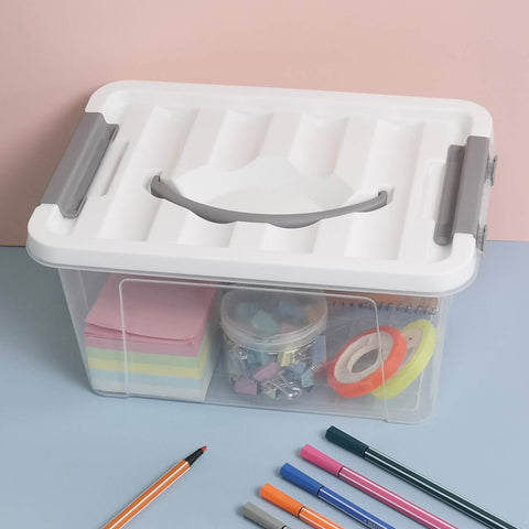 Hespama 5L Storage Boxes, Plastic Latching Box with Gray Handle, Pack of 6