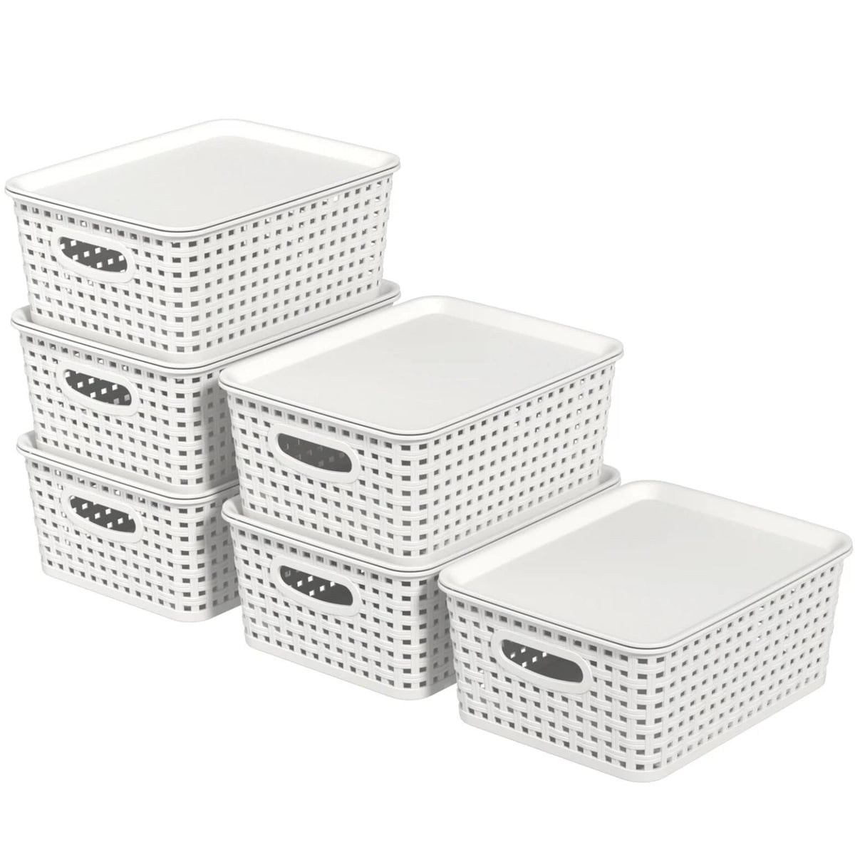 Ziglous 6-Pack Plastic Storage Baskets with Lids, Small Weave Basket Box