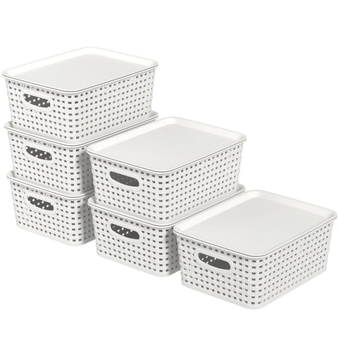 Ziglous 6-Pack Plastic Storage Baskets with Lids, Small Weave Basket Box