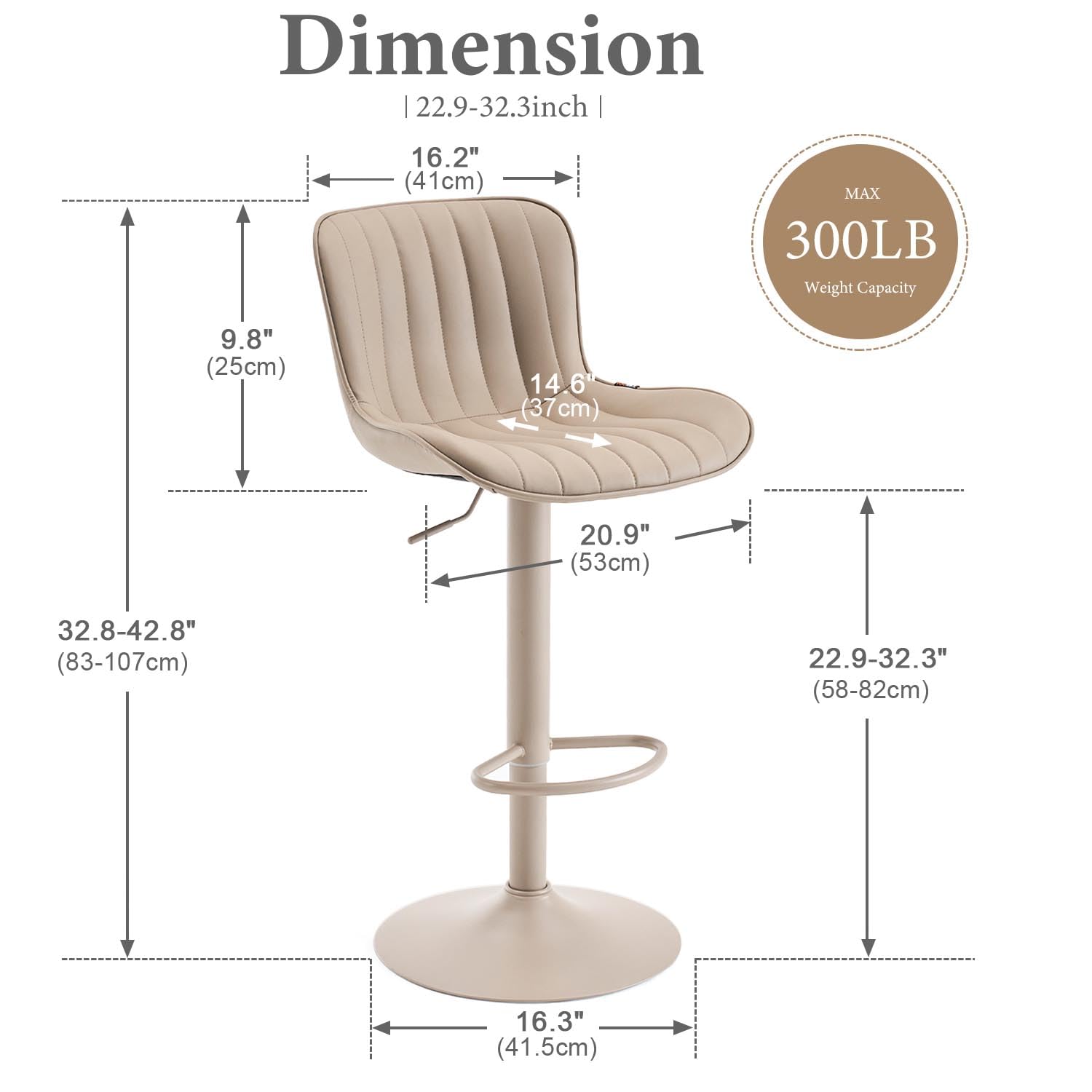 Kidol&Shellder Bar Stools Set of 2 Modern Breakfast Bar Stools, ALL Khaki