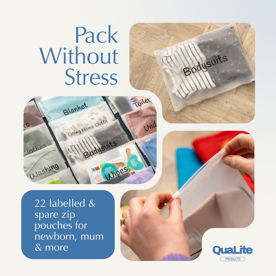 22 x Maternity Hospital Bag Organiser Pouches - Labelled Maternity Bags