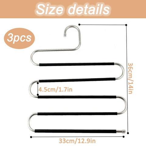 Trouser Hangers Space Saving, 3 Pcs Stainless Steel Hangers for Clothes Space Savers, Multi-Layer Pants Hanger for Closet Organizers and Storage