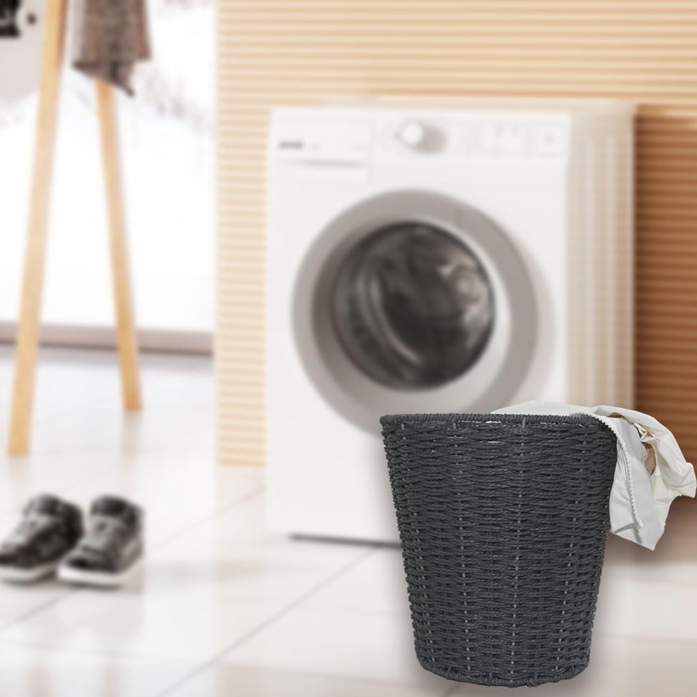 Armo® Round Rattan Effect Woven Waste Paper Bin Basket For Office, Bedroom, Home, Work Rubbish Bin Storage Baskets (Grey)