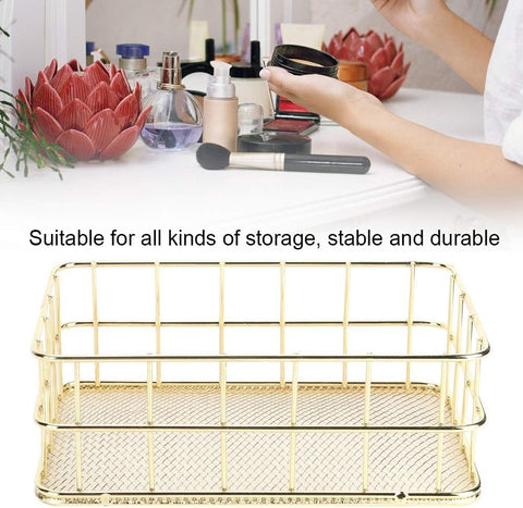 Hapivida 2 Pcs Wire Storage Basket, 17x12x6cm Golden Desktop Metal Storage Basket Iron Grid Storage Tray Net Organizer Bins for Kitchen, Pantry