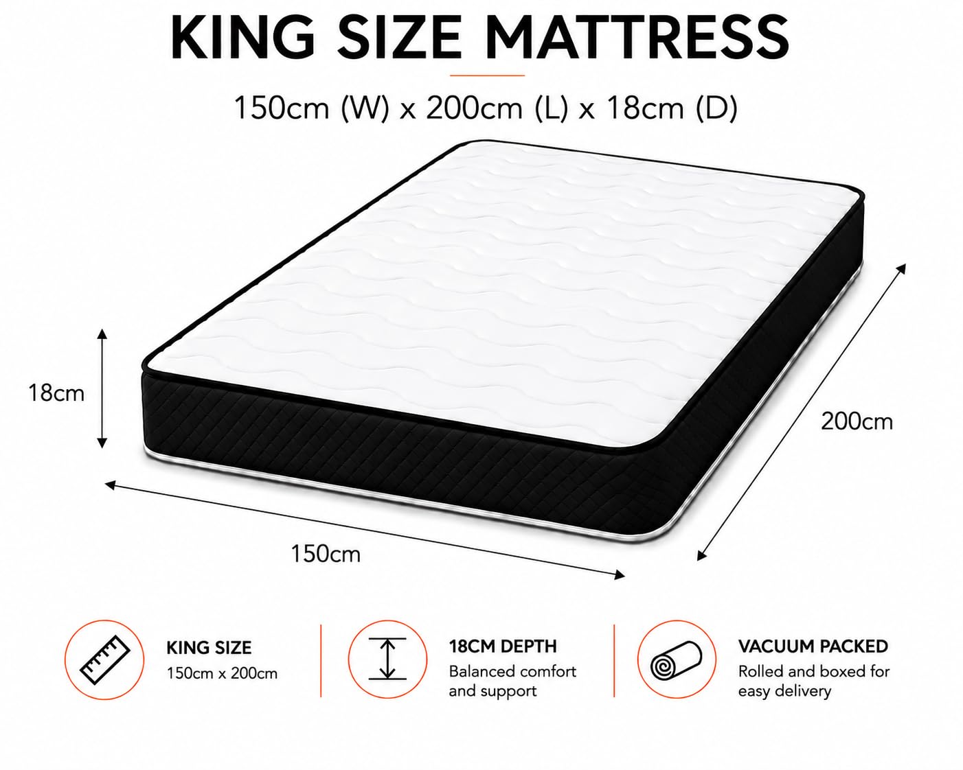 eXtreme comfort ltd Cooltouch Colours Black King Size Mattress