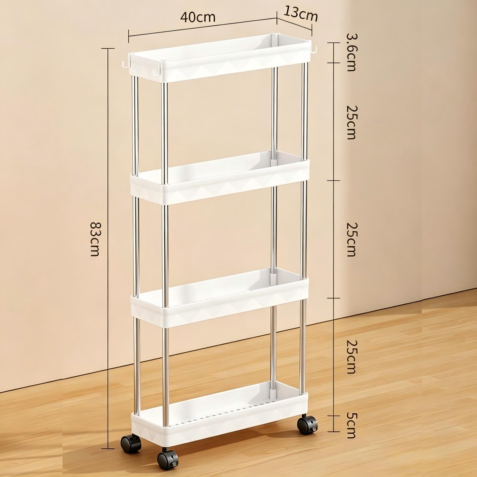 Multibao 4 Tier Slim Slide Out Kitchen Trolley Rack Holder Storage Shelf Organiser with Wheels for Small Spaces Bathroom Kitchen Laundryroom Bedroom