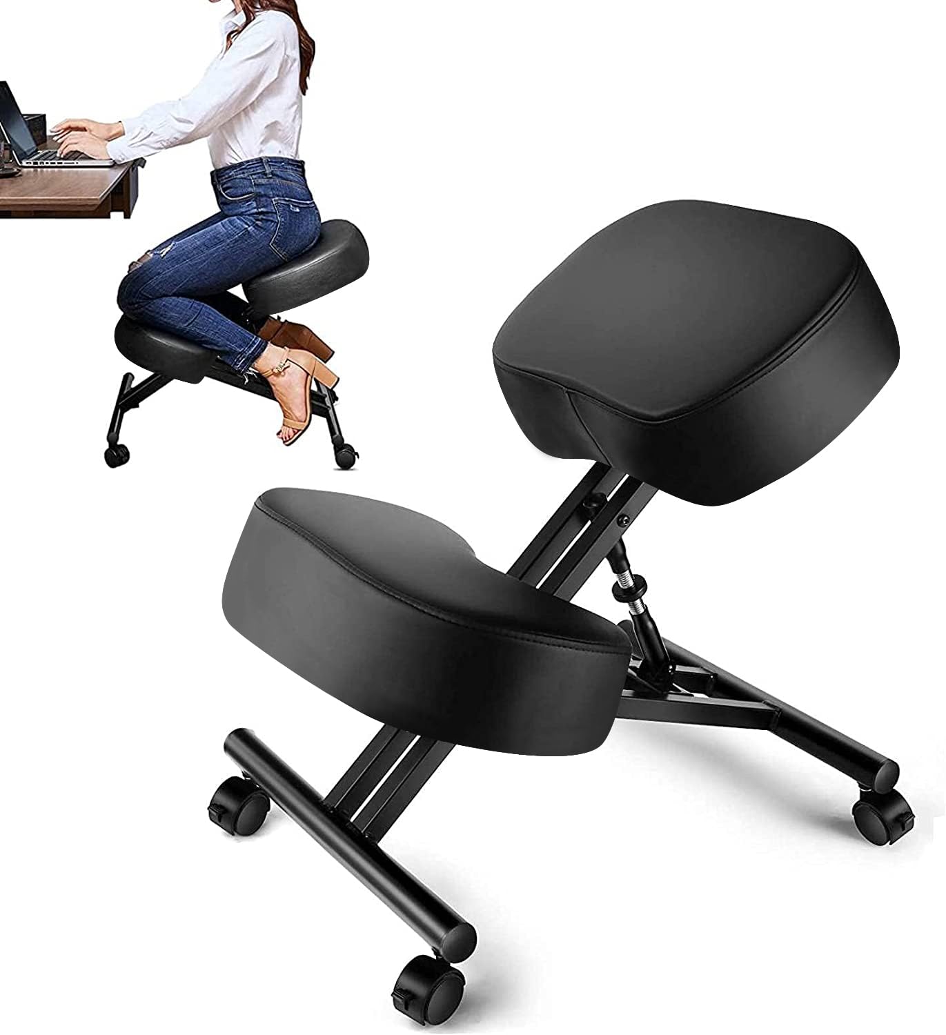 Himimi Kneeling Chair Ergonomic with Thick Memory Foam Cushion, Height Adjustable Office Stool