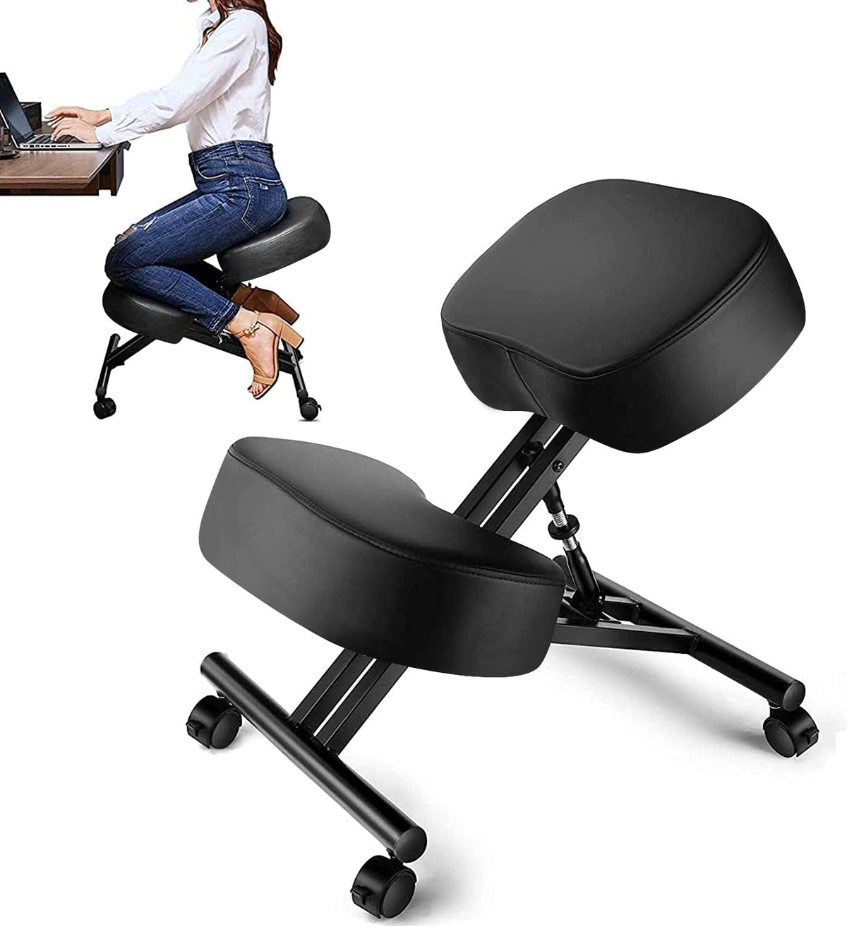 Himimi Kneeling Chair Ergonomic with Thick Memory Foam Cushion, Height Adjustable Office Stool