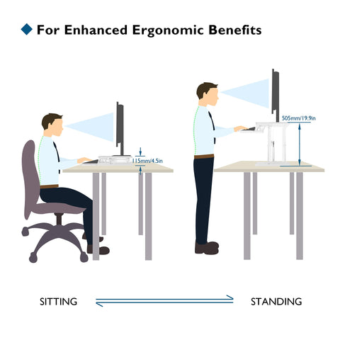 BONTEC 80cm Standing Desk Converter, Dual-Tier Height Riser, 15kg, White