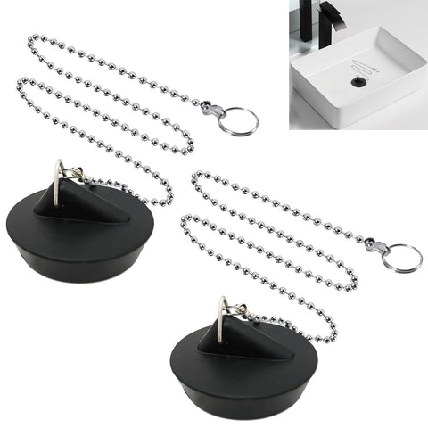 YUNYU 2 Pcs Universal Sink Plug with Chain, Bathroom Sink Plug Replacement, Drain Stopper for Bathroom Kitchen