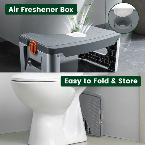 GedFong 17cm Folding Toilet Stool, Non-Slip Bathroom Footrest, Space-Saving Foldable Toilet Stool with Aroma Compartment, PP Material, Rock Grey