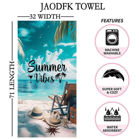 JAODFK Microfibre Beach Towel 71"X32" Quick Dry Lightweight Sand Free Extra Large Thin Towels Travel Essentials For Adults Womens Swim Bath
