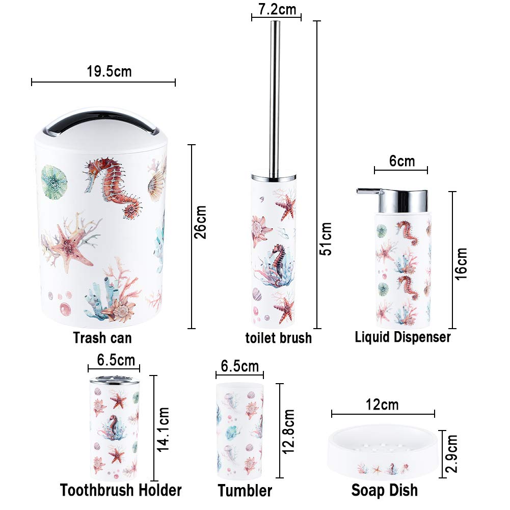 JOTOM Modern Design 6 Piece Plastic Bathroom Accessory Set Luxury Bath Accessories Bath Set Lotion Bottles,Toothbrush Holder,Tooth Mug,Soap