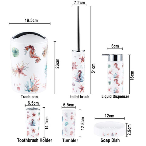 JOTOM Modern Design 6 Piece Plastic Bathroom Accessory Set Luxury Bath Accessories Bath Set Lotion Bottles,Toothbrush Holder,Tooth Mug,Soap