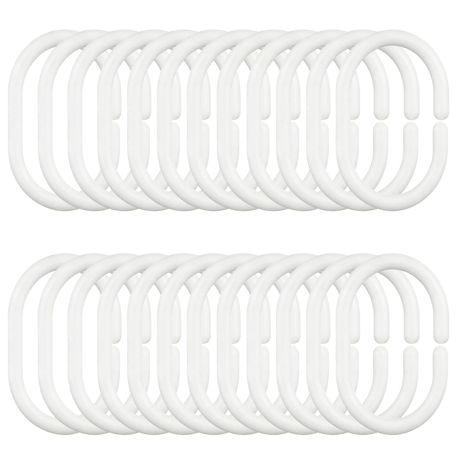 DDUP 24 Pack Never Rust Plastic Shower Curtain Rings, Silent Glide C-Shape Hooks, Easy Snap-On Installation for Bathroom Rods, Rust-Proof & Durable