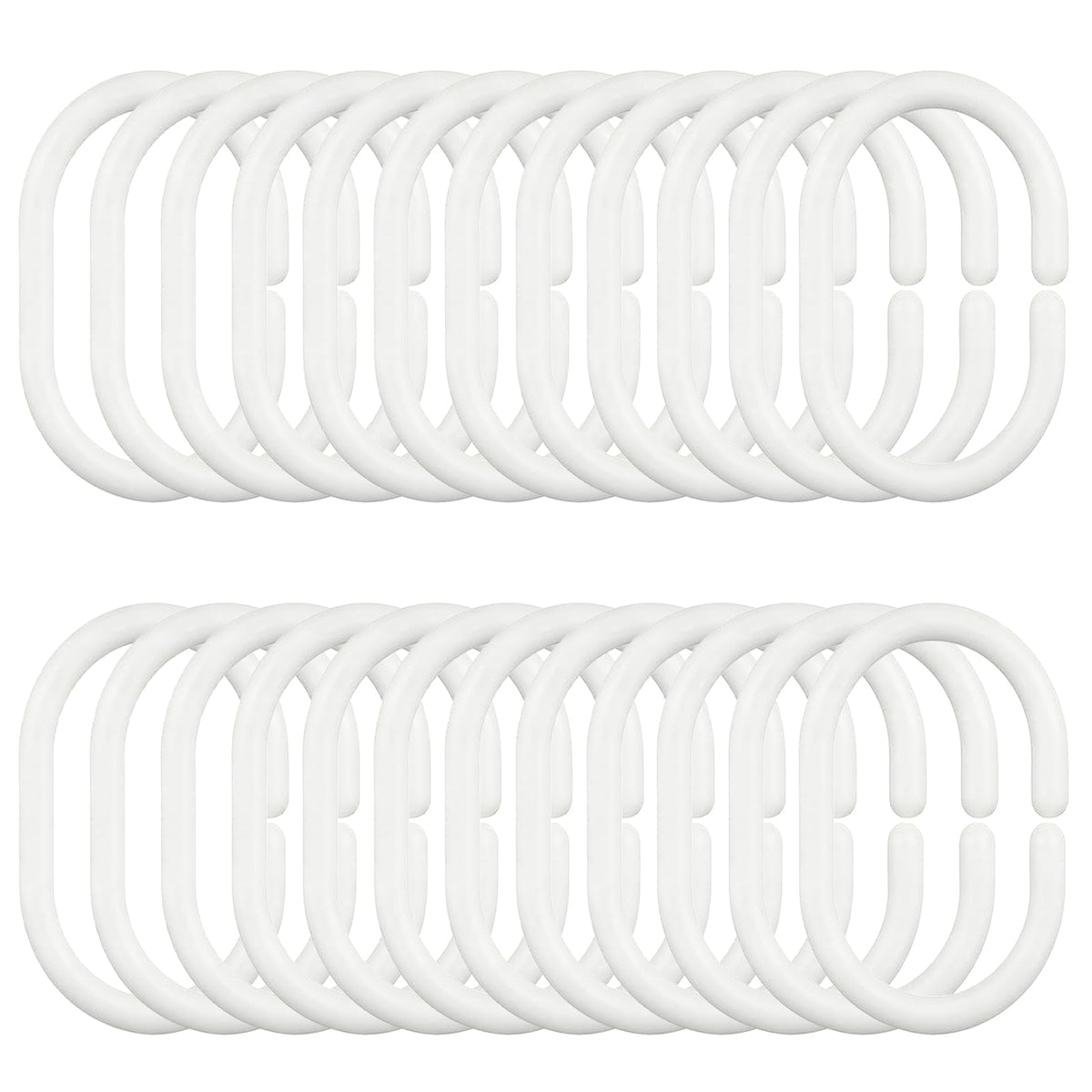 DDUP 24 Pack Never Rust Plastic Shower Curtain Rings, Silent Glide C-Shape Hooks, Easy Snap-On Installation for Bathroom Rods, Rust-Proof & Durable