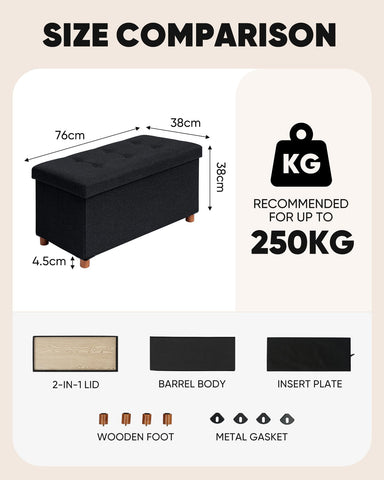 Bonlife Storage Ottoman with Tray, Foldable Bench with Wooden Legs