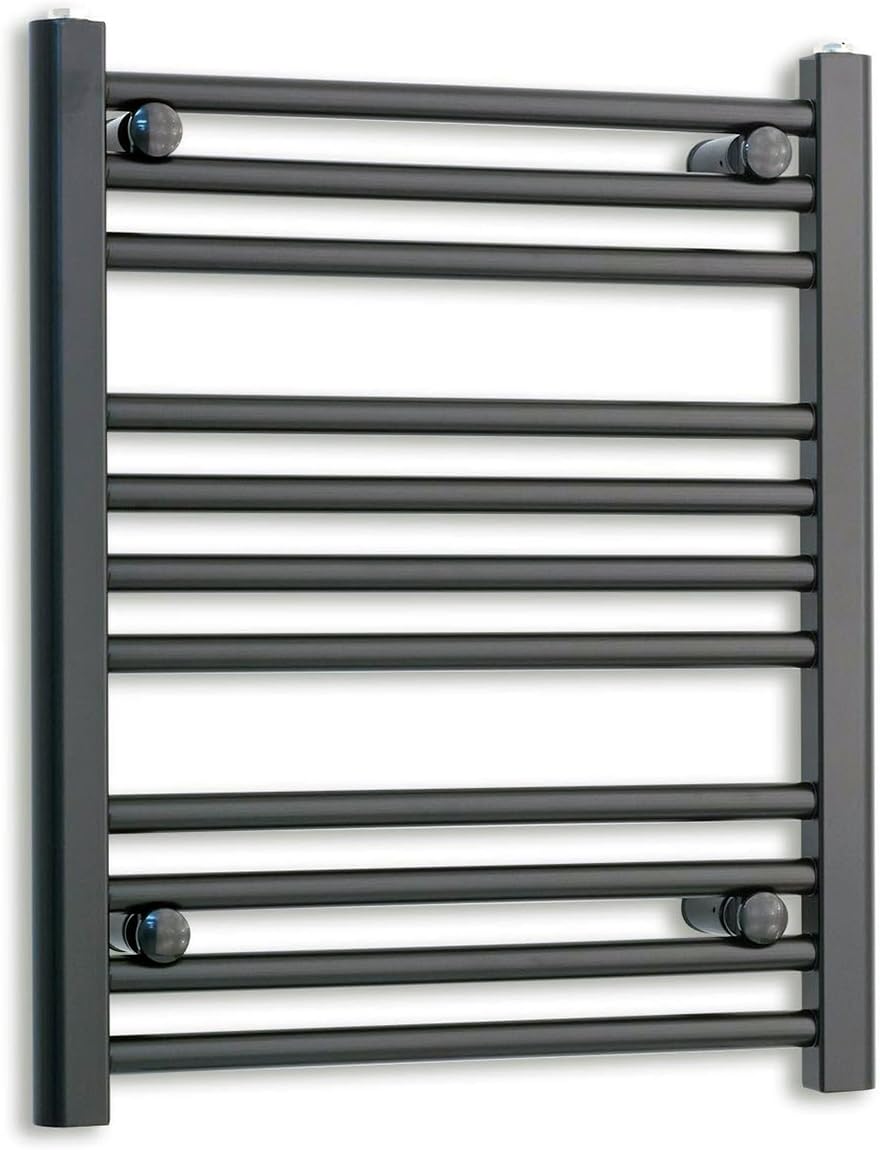 500mm Wide Black Heated Towel Rail Straight Flat Bathroom Warmer Radiator Rack Central Heating Turkish Zone (500mm x 600mm)