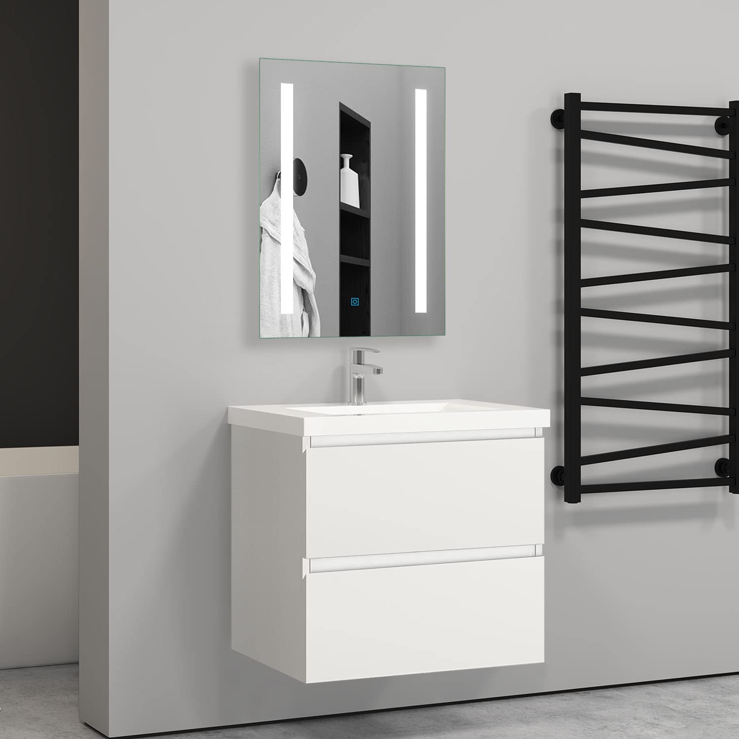 Biubiubath 600mm Bathroom Sink Unit with Basin Matt White 2 Soft Close Drawers Wall Mounted Bathroom Suite with Vanity Unit