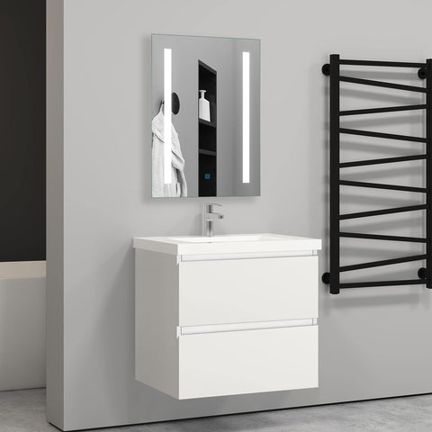 Biubiubath 600mm Bathroom Sink Unit with Basin Matt White 2 Soft Close Drawers Wall Mounted Bathroom Suite with Vanity Unit