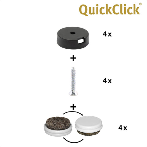 WAGNER QuickClick® Furniture glider set - DUO - reversible wool felt + plastic I 4x base + 4x reversible and replaceable insert - ULTRASOFT + HYPER