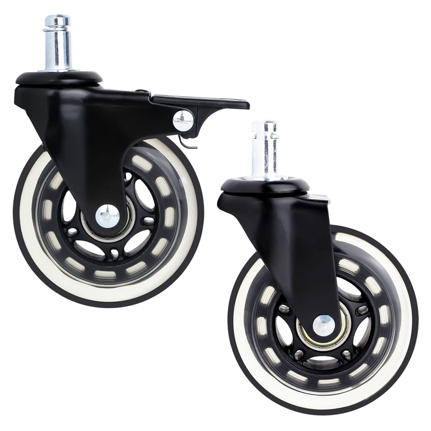 HMF 5-Pack Hard Floor Swivel Castors with Brake | 11 mm, Polyurethane, 75 mm, Black