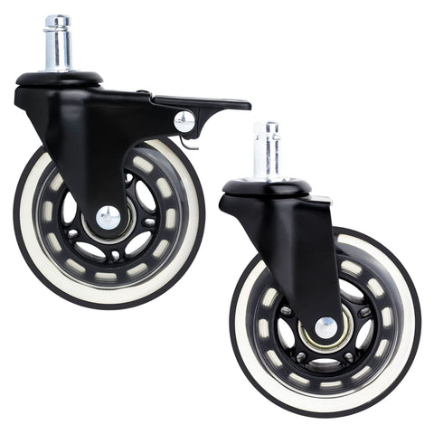 HMF 5-Pack Hard Floor Swivel Castors with Brake | 11 mm, Polyurethane, 75 mm, Black