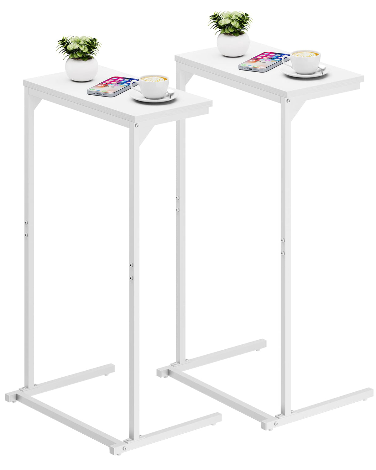 TUTOTAK C Shaped Side Table, Set of 2, Small End Table, 28.7 inch Tall Couch Sofa Table, Living Room, Bed Room, White V1TB01BW0712EU