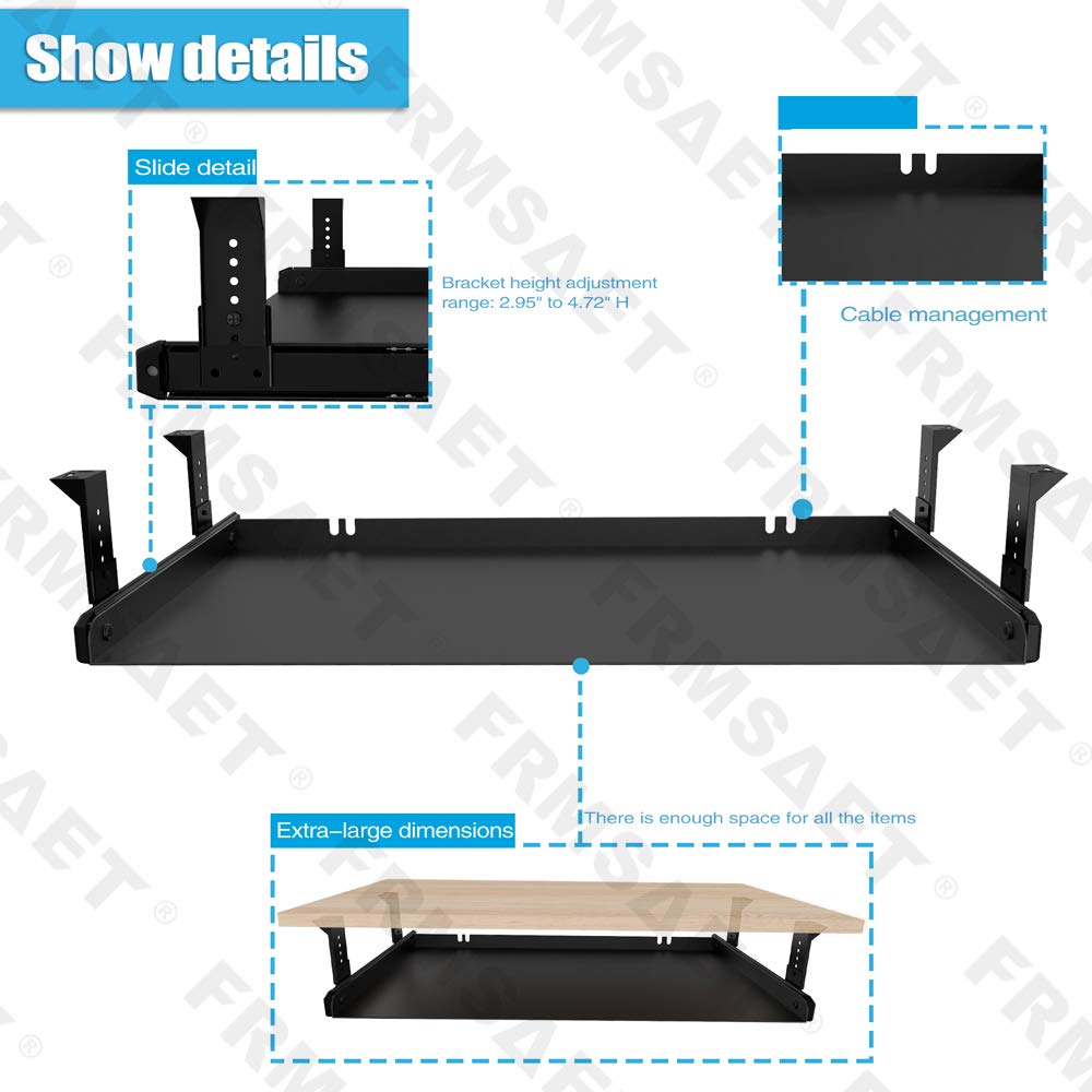 FRMSAET All-Metal 53cm/ 60cm/ 76cm Slide Out Drawer Platform(60 cm, Black)