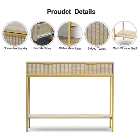 Skokliz Console Table with Storage, Wood Entryway Table with 2 Drawers, Narrow Long Sofa Table Hallway Foyer Table with Storage Shelves Behind Couch