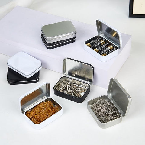 Globellapro 10.8 * 7.6 * 1.77cm Rectangular Tin Boxes Sliver Hinged Storage Tins Metal Empty Tins Containers Tweezers,Tools Small Items Storage