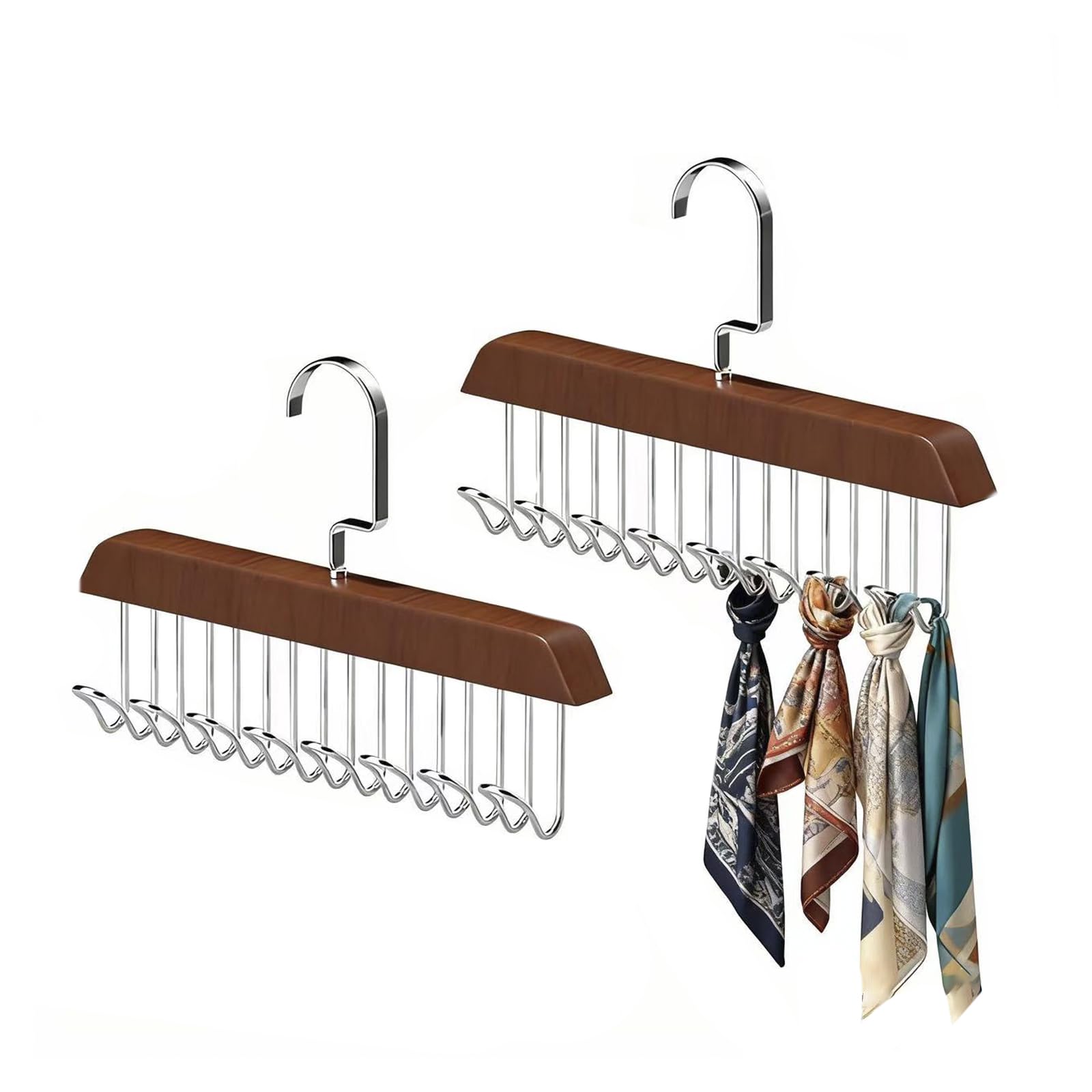 2Pcs Belt Hanger for Closet, Belt Hanger for Wardrobe, Wooden Belt Organizer with 8 Hooks Space Saving Tie Rack Wooden Sturdy 8 Hook Belts Holder for