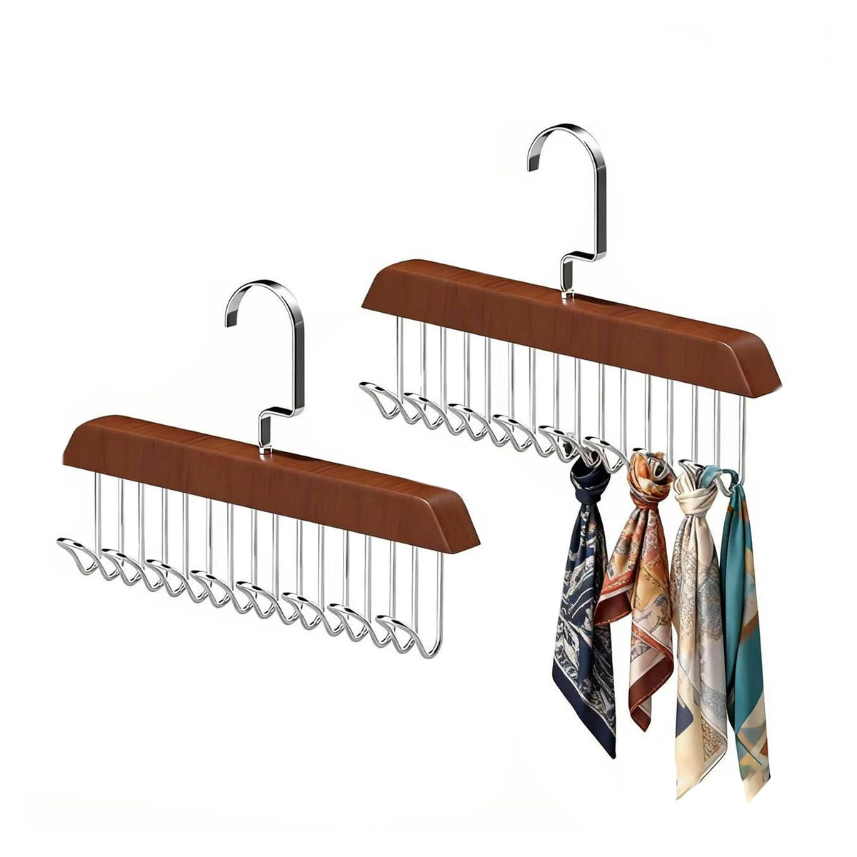 2Pcs Belt Hanger for Closet, Belt Hanger for Wardrobe, Wooden Belt Organizer with 8 Hooks Space Saving Tie Rack Wooden Sturdy 8 Hook Belts Holder for