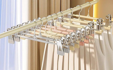 10Pack Trouser Hangers -Skirt Hangers with Adjustable Non Slip Clips Strong Chrome- Space Saving Pant Hangers,Heavy Duty Metal Hangers for Shorts