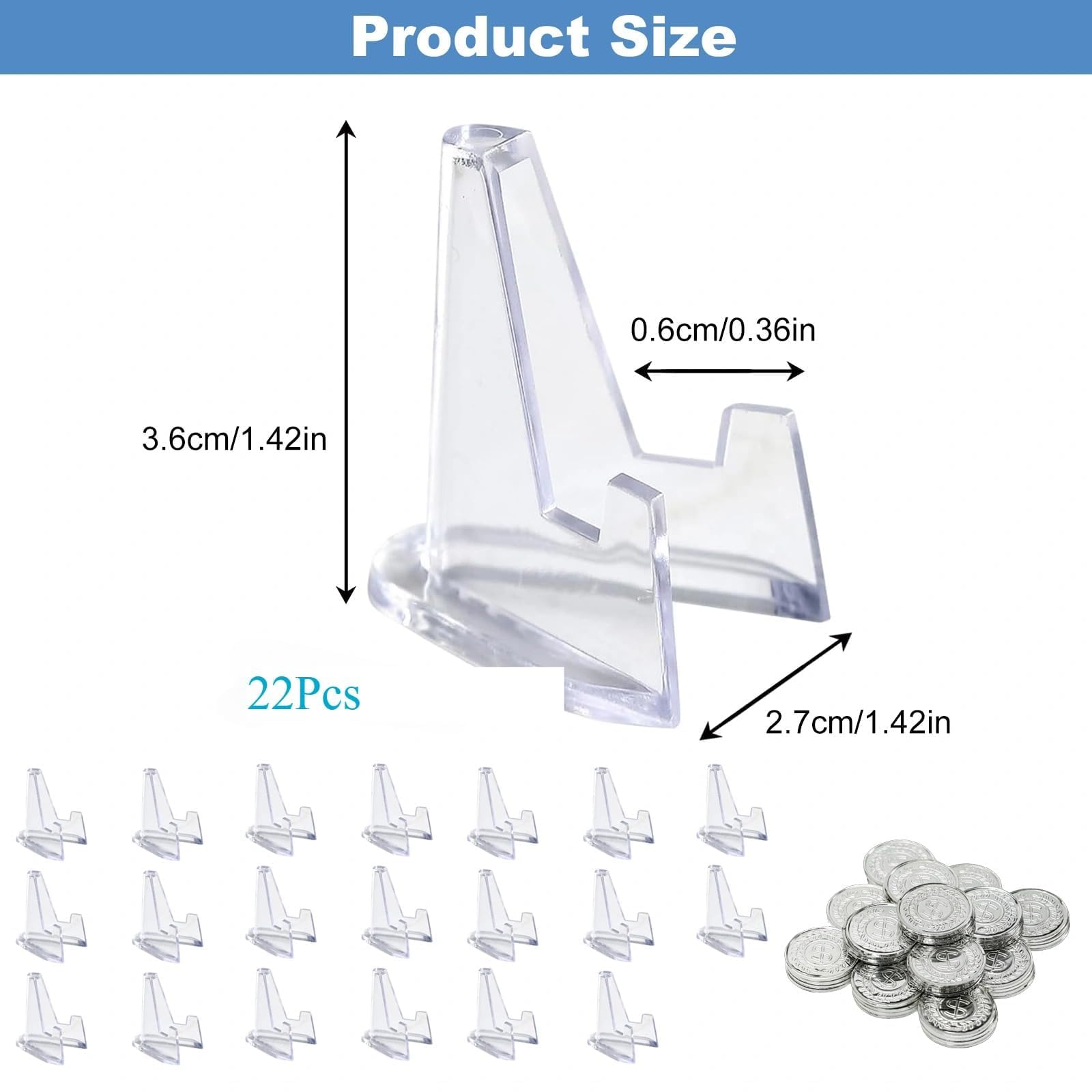 HAOXIZI 22 Pcs Card Display Stand, Coin Stand Mini Easel, Anti-Slip Clear Easel Stands, Coin Display, For Coins, Capsules, Phone, Medals, Cards
